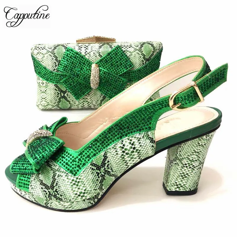 

Capputine New Arrival PU With Rhinestones Shoes And Bag Set African Summer High Heels Shoes And Bag To Match Set For Party