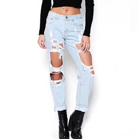 Denim jeans pants women big hole ripped jeans women