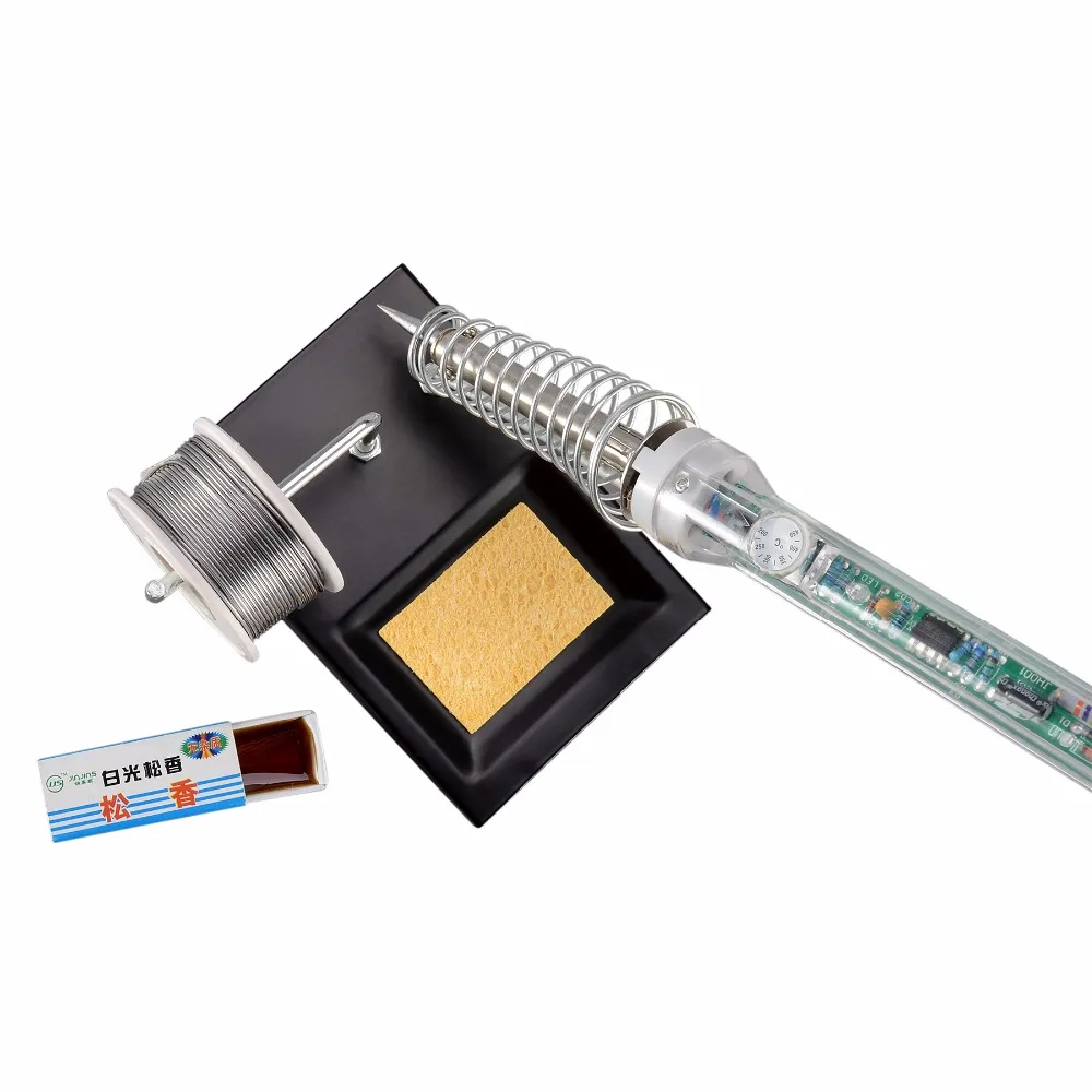 220V 60W US Adjustable Temperature Welding Soldering Iron Kit + Stand/Wire/Rosin | Электроника