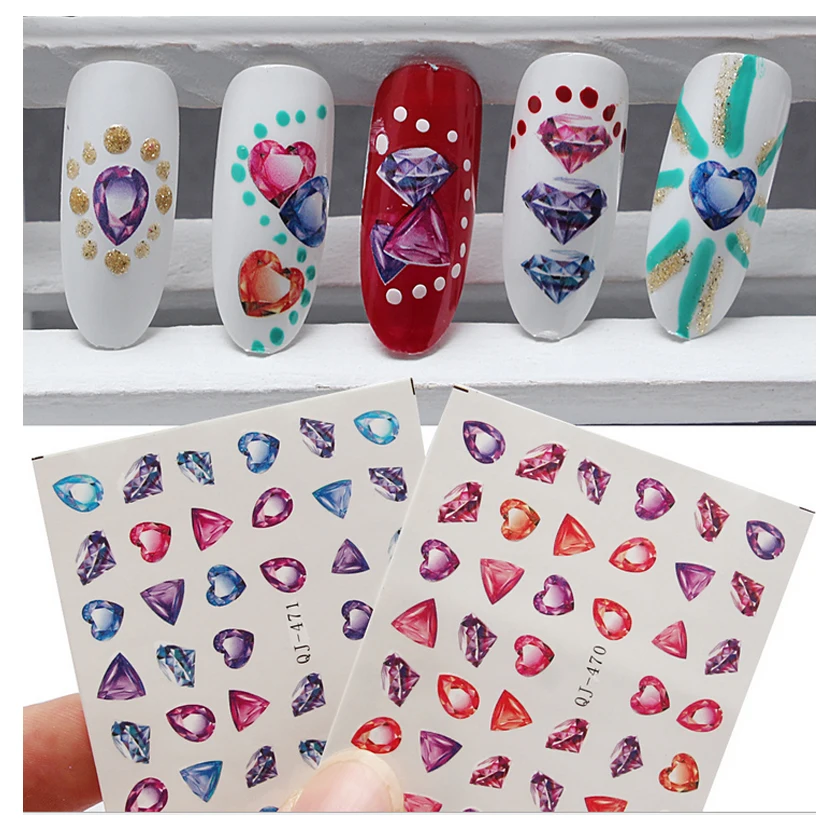 1X Water Transfer Nail Art Stickers Gem Pearl Series Decor Nail Decal