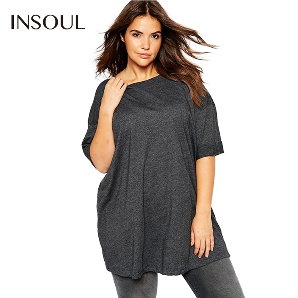 INSOUL Plus Size Women Clothing Casual Solid Loose Top