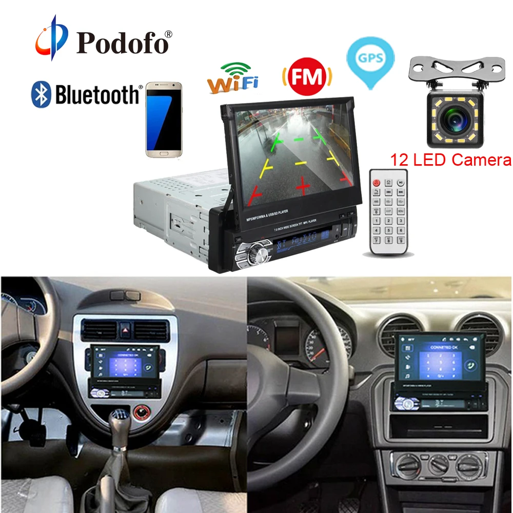 

Podofo 1din Bluetooth Car Radio GPS Navigation Stereo Audio Multimedia MP5 Player 7" HD Retractable Touch Screen Car Monitor