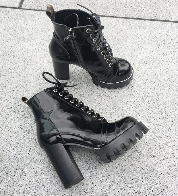 Leather boots women lace up autumn winter ankle boots for women platform high heels boots REAL PIC Leather boots women lace up autumn winter ankle boots for women platform high heels boots REAL PIC