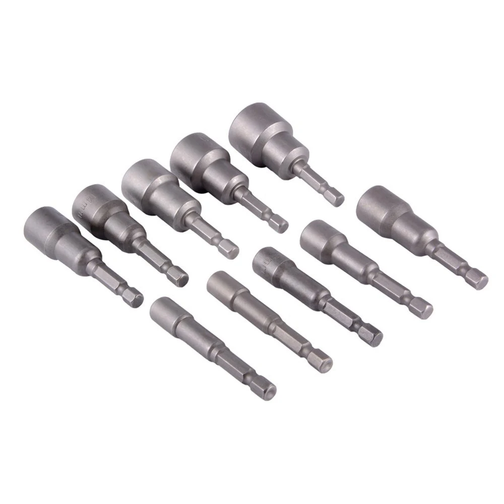 

10pcs/set 6mm-19mm Magnetic Nut Driver Socket Adapter 1/4" Hex Shank Drill Bit Power Tool Set AD022