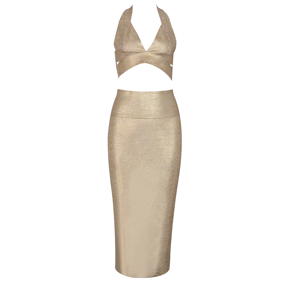 Seamyla новое облегающее Бандажное платье для женщин с золотым принтом на бретельках, комплект из двух частей, летние сексуальные Клубные платья знаменитостей для вечеринок Vestidos