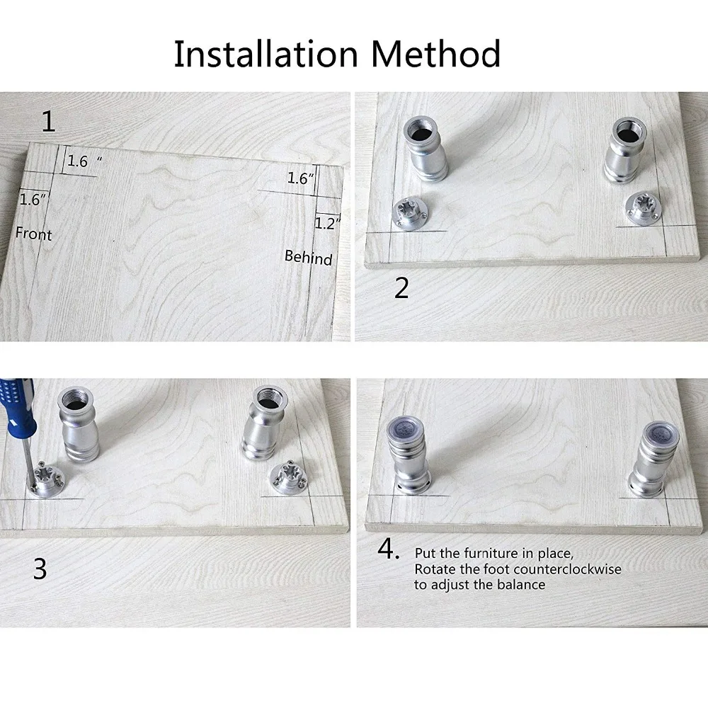 Регулируемый Алюминиевый 80 мм мебельные ножки шкафы столы-стулья диван ноги с нескользящей резиновой основой Серебряный набор из 4