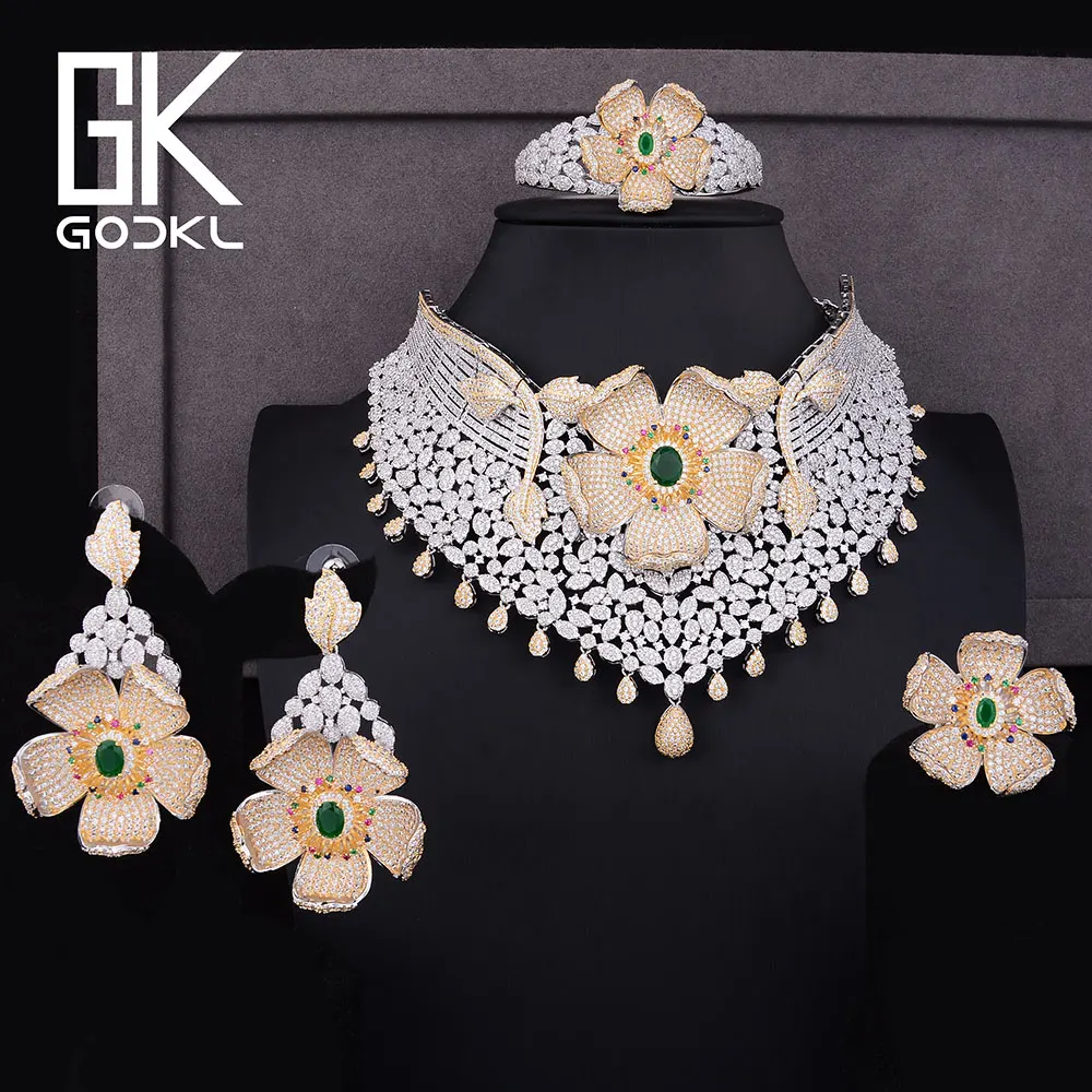 GODKI Luxury Cubic Zircon Nigerian Jewelry sets For Women wedding Indian Necklace Earrings sets Bangle Ring parure bijoux femme