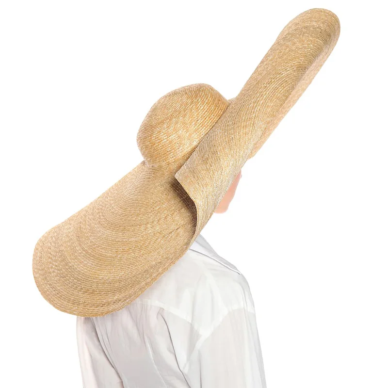 38 см/15 дюймов большие гигантские соломенные шляпы для женщин, летняя шляпа от солнца с большими полями, шляпа в стиле Дерби для свадебной вечеринки, пляжная кепка, праздничный выбор - Цвет: Natural with roll