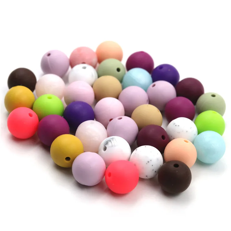 

62 colors Silicone Teether Teething Beads Food Grade Baby Teething Training Bead For Newborn Pacifier Clip Chain Toys 100pcs