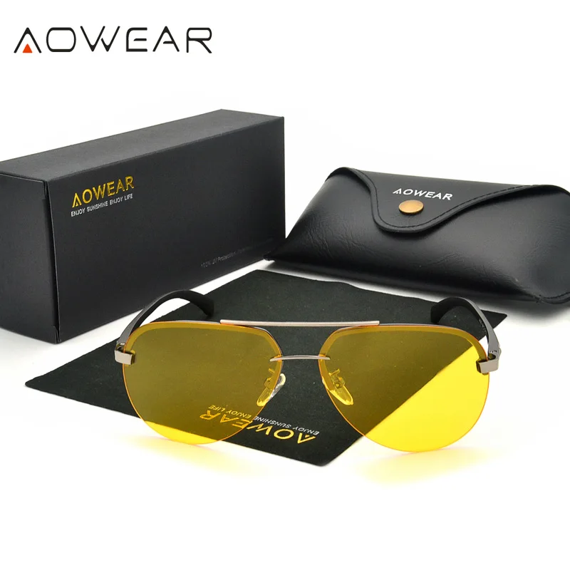 AOWEAR HD очки ночного видения Мужские поляризационные желтые солнцезащитные для