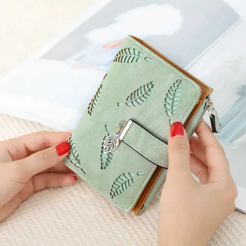 

2019 Women Wallet Clutch Leather Brand Short Purse Femme Hollow Out Clutch Bags Coin Money Purse Zipper Hasp Card Holder Wallets