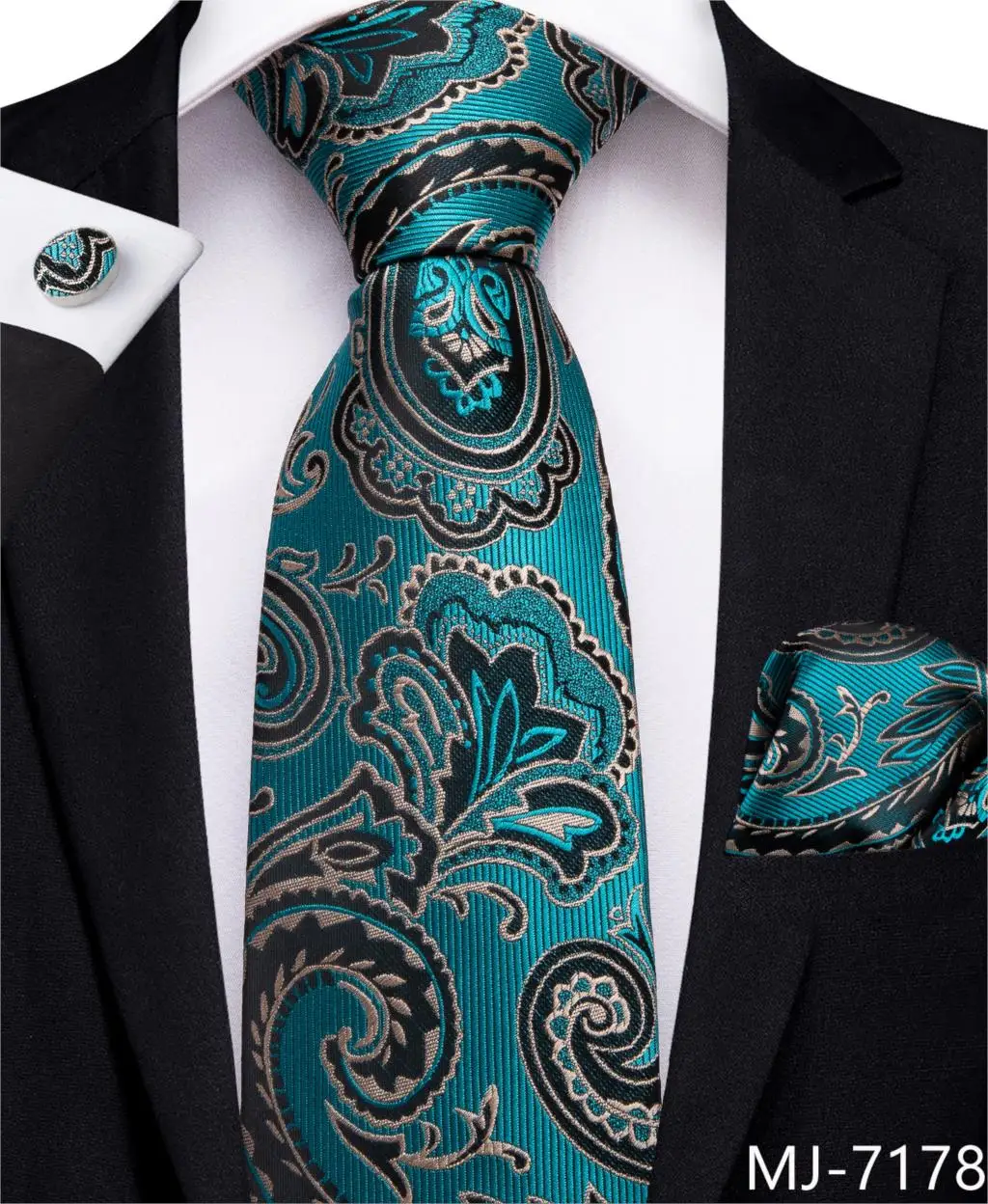 DiBanGu Роскошный зеленый цветочный галстук в горошек для мужчин галстук-бабочка шелковый галстук набор Hanky запонки мужской галстук костюм бизнес Свадебный галстук набор - Цвет: MJ-7178