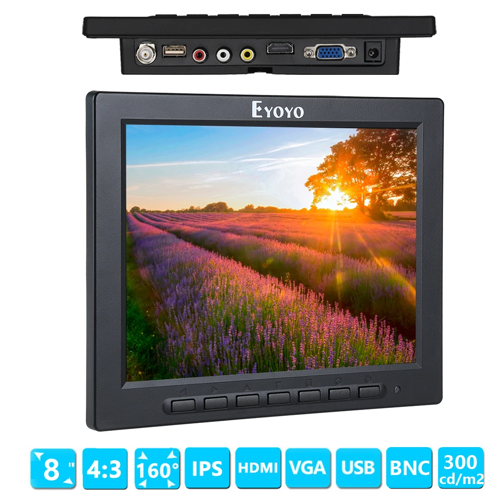 Eyoyo EM08A 8 "дюймов 768x4:3 ЖК дисплей 1024 цвет мониторы поддержка 1080P HDMI вход экран HDMI VGA BNC AV для ПК видеонаблюдения DVR