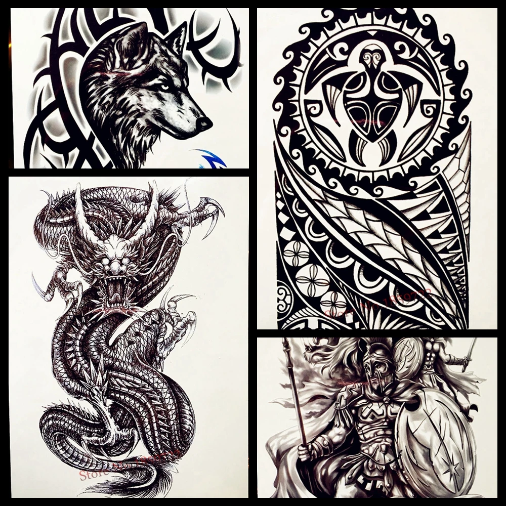 Image Cool Chinese Myth Super Dragon Temporary Tattoo For Men Body Art Arm Sleeve Tattoo Stickers 21*15CM Black Spray Waterproof Tatoo