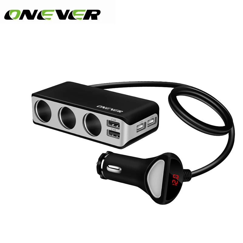 

Onever 4 USB Port 3 Way Car Cigarette Lighter Socket Splitter 120W Output Power Adapter DC 12~24V Fast Charging 6.8A