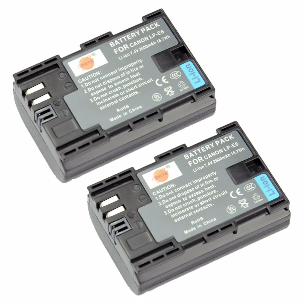 DSTE 2pcs 2600mAH 7.4V LP-E6 LP E6 LP-E6N Camera Battery for Canon EOS 5DS 5D Mark II 5D Mark III 7D Mark II 6D 7D 70D 80D 5DSR зарядное устройство canon ac e6n for eos 5d mark ii eos 5d mark iii eos 70d eos 6d eos 7d eos 7dmark ii eos 5ds