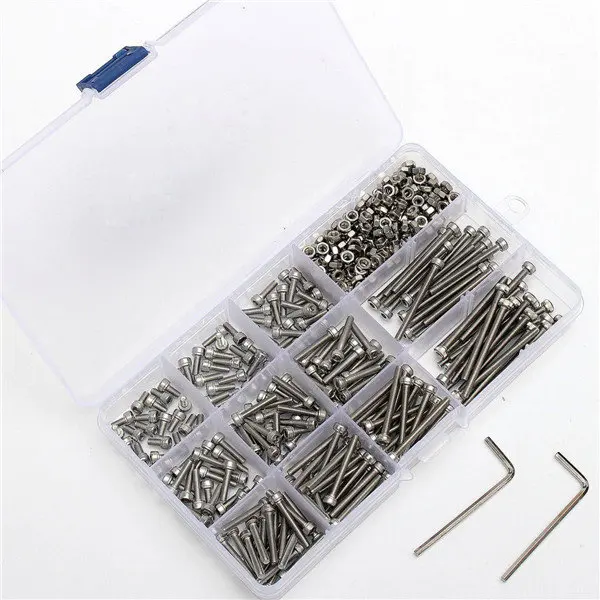 

442pcs/box M3SS2 M3 Stainless Steel Allen Bolt Nut Hex Socket Cap Screw Assortment Kit
