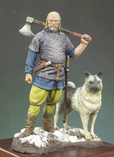 

Assembly Unpainted Scale 1/32 54mm Viking Warlord with dog 54mm Historical toy Resin Model Miniature Kit