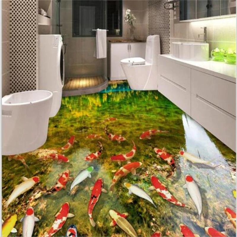 

beibehang Personalized custom flooring 3D fish painting non - slip waterproof wear - resistant self - adhesive PVC wallpaper