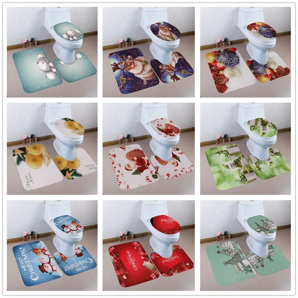 

Creative S Christmas Bathroom Non-Slip Pedestal Rug + Lid Toilet Cover + Bath Mat Set sep30