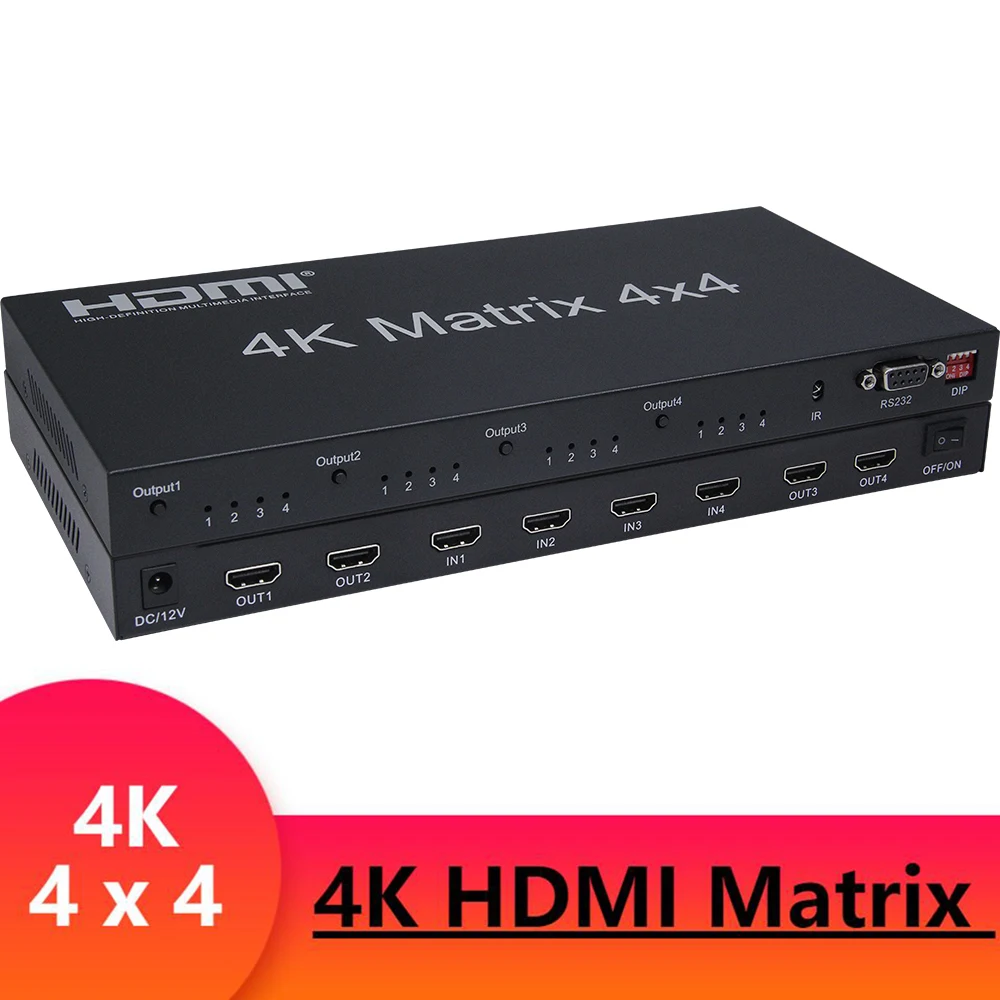 

HDMI Matrix Switch 4 x 4 HDMI1.4 Switch Support 4K@30hz 3D - FullHD 1080p Support RS232 control-4 input 4 output Matrix Switch