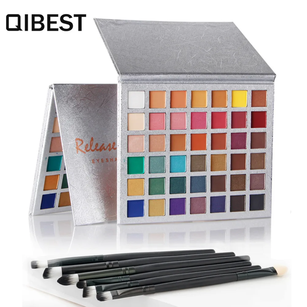 Продажа Палитра теней для век 42 ярких цветов Тени для век матовое мерцание макияж стойкий высокий пигмент шелковистая пудра с 6 шт. кисти шт. для глаз