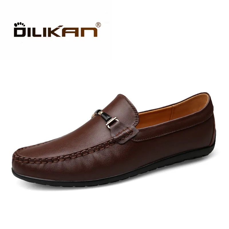

DILIKAN Handmade Genuine Leather Loafers Outdoor Driving Breathable Leisure Shoes Slip on Soft Walking Flat Men Casual Shoes