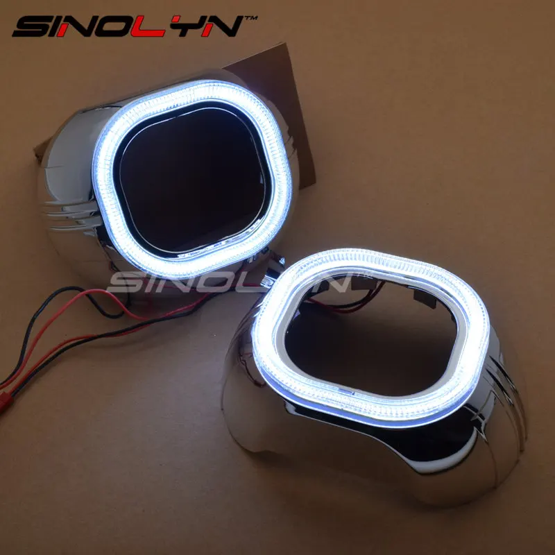  SINOLYN White LED Daytime Running Lights Square Angel Eyes Halo Bezel Shrouds Mask Hood For 3.0'' W - 32813191637