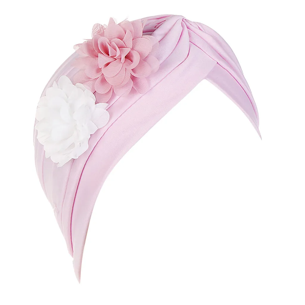 Hat Muslim Women Two Flower India Hat Muslim Ruffle Cancer Chemo Beanie Turban Muslim Head Scarf Wrap Cap c0411