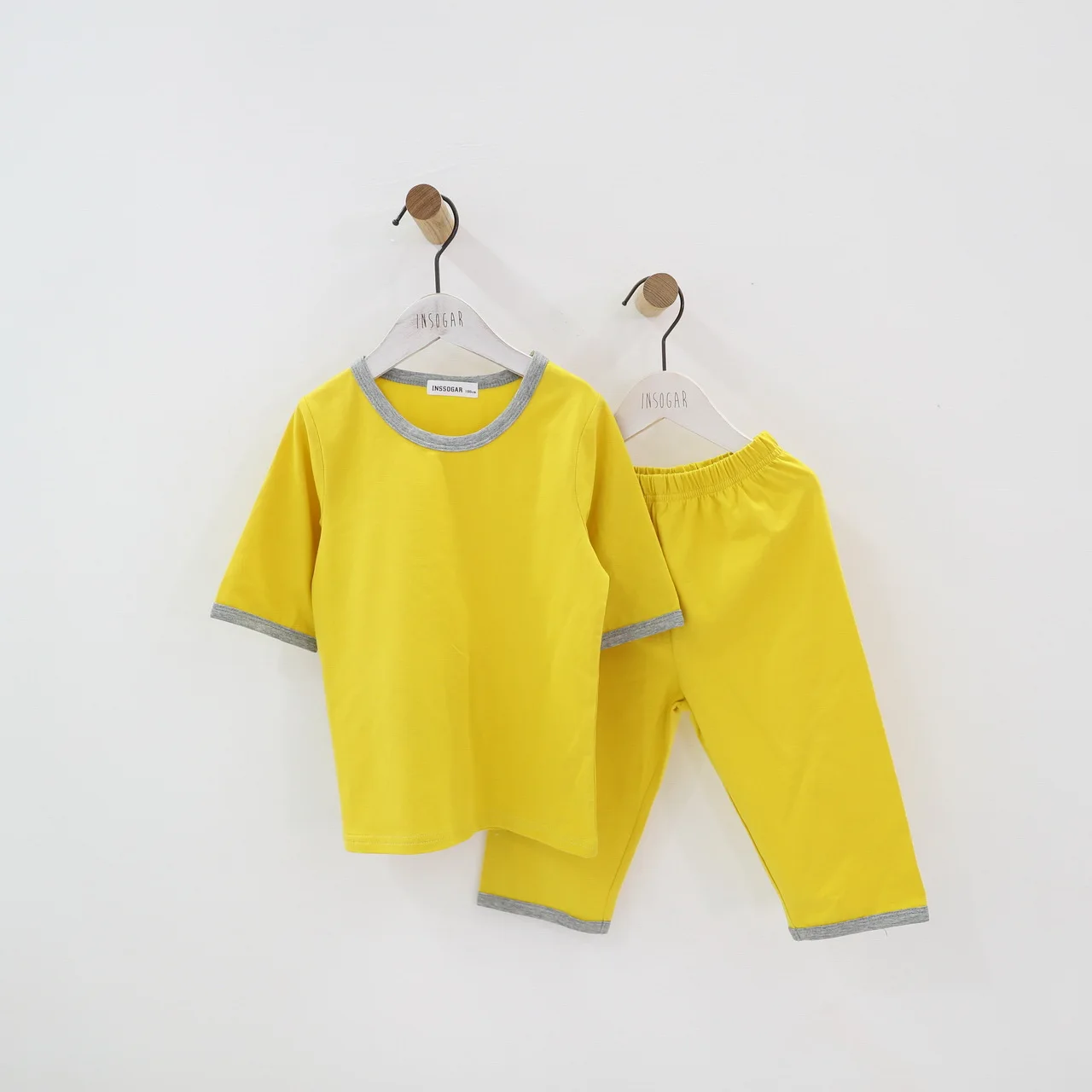 Футболка на день рождения для девочек, хлопковые пижамы Odell Летний Тонкий костюм для мальчиков, кондиционер детские летние пижамы - Цвет: Цвет: желтый