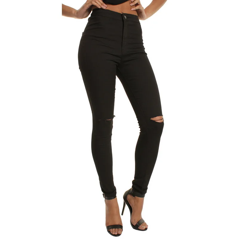 CALOFE Прямая поставка Новинка Apring черные обтягивающие джинсы с высокой талией для женщин винтажные Узкие рваные джинсы-Карандаш для девочек - Цвет: color 1