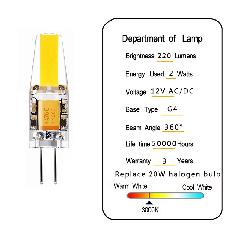 6 шт G4 светодиодный Лампа 12 V AC DC 2 W COB светодиодный G4 свет лампы накаливания 360 Угол луча заменить 20 W галогенная лампа Теплый натуральный