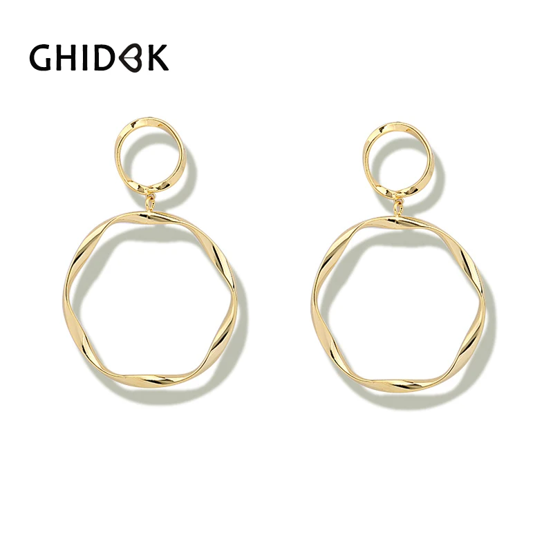 

GHIDBK Bohemia Large Double Twisted Hoops Earrings Fashion Round Circle Earrings for Women Minimalist Geometrical Hoop Earrings