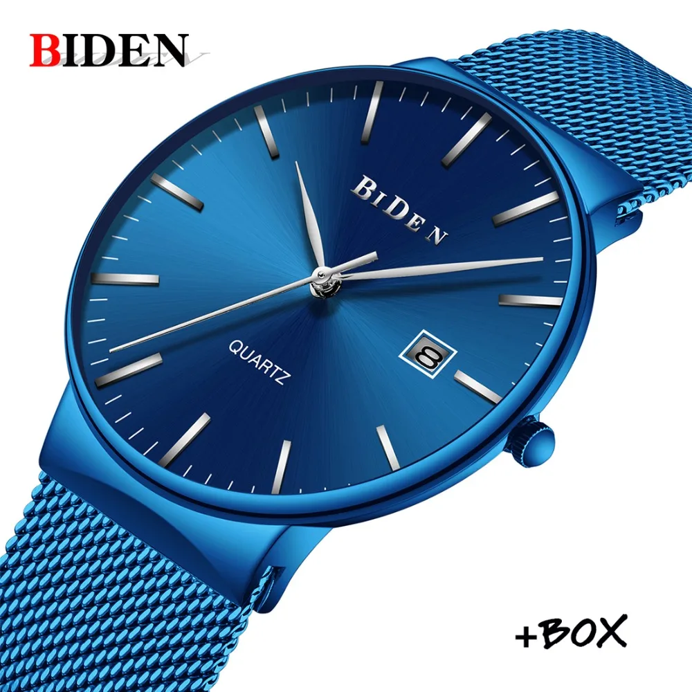 Meilleur BIDEN Ultra Mince Hommes D affaires Montre Mode Casual Maille En Acier Bande Quartz Montre Militaire Imperméable À L eau Montre Bracelet Relogio Masculino
