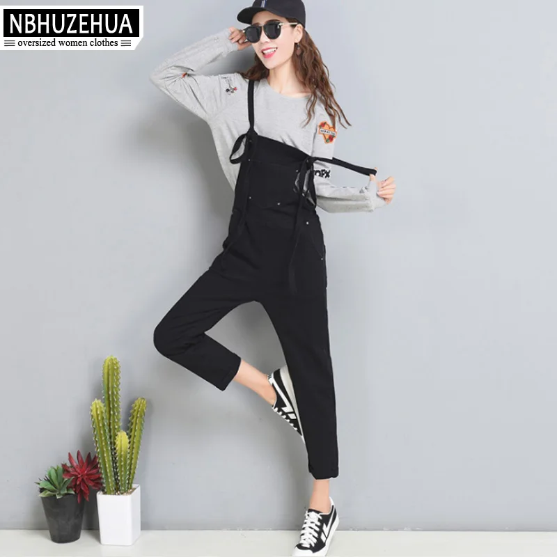NBHUZEHUA T838 3XL 4XL 5XL женский комбинезон Черный Тонкий джинсовый весна Новинка 2018