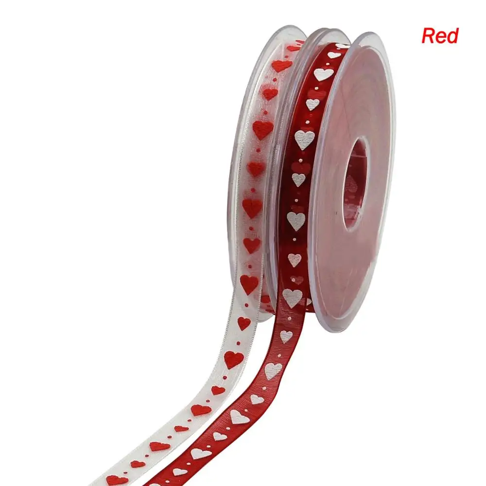 

5Yards 15mm Heart Organza Ribbon Tape For Needlework Craft Decarotions Print Satin Ribbons Handcraft DIY Bow