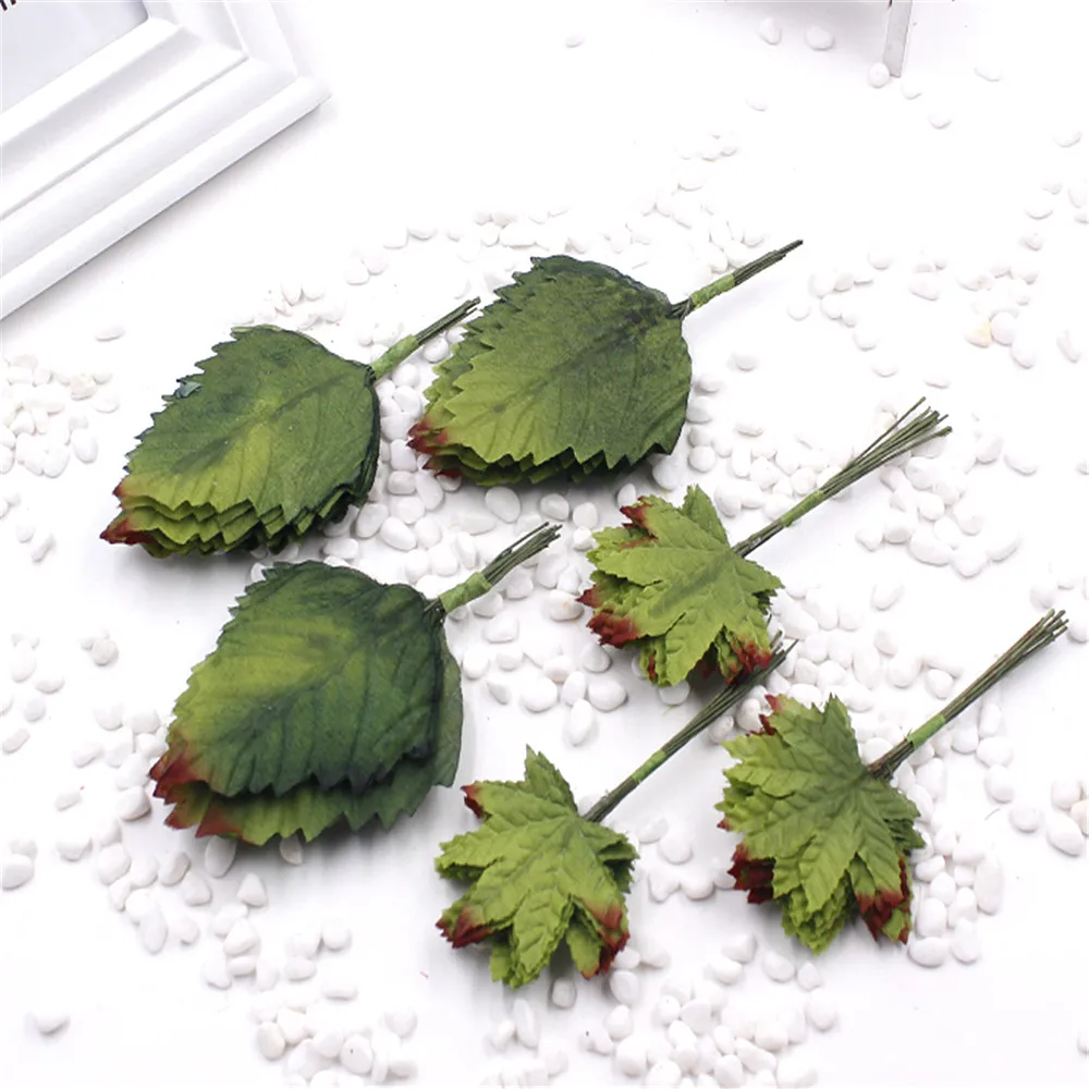 

2016 12pcs Green Artificial Leaf Bouquet For Wedding Home Decoration DIY Garland Rose Leave Decorative Floristry Craft Flowers