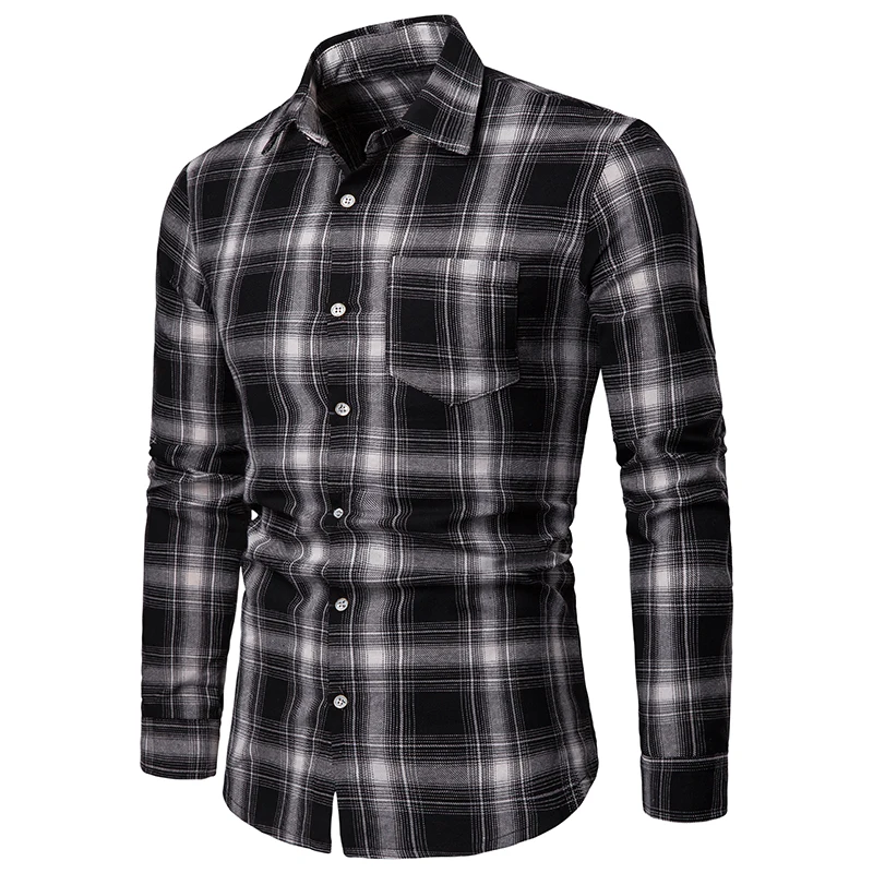 

2019 summer brand men's casual shirt new lapel men's shirt long sleeve casual lattice soft and breathable men's outdoor clothing
