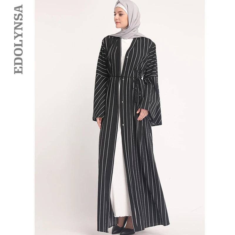 

Women Muslim Abaya Dress Long Flare Sleeve Striped Islamic Clothing Elegant Moroccan Kaftan Robe Turkish Sexy Party Dresses D756