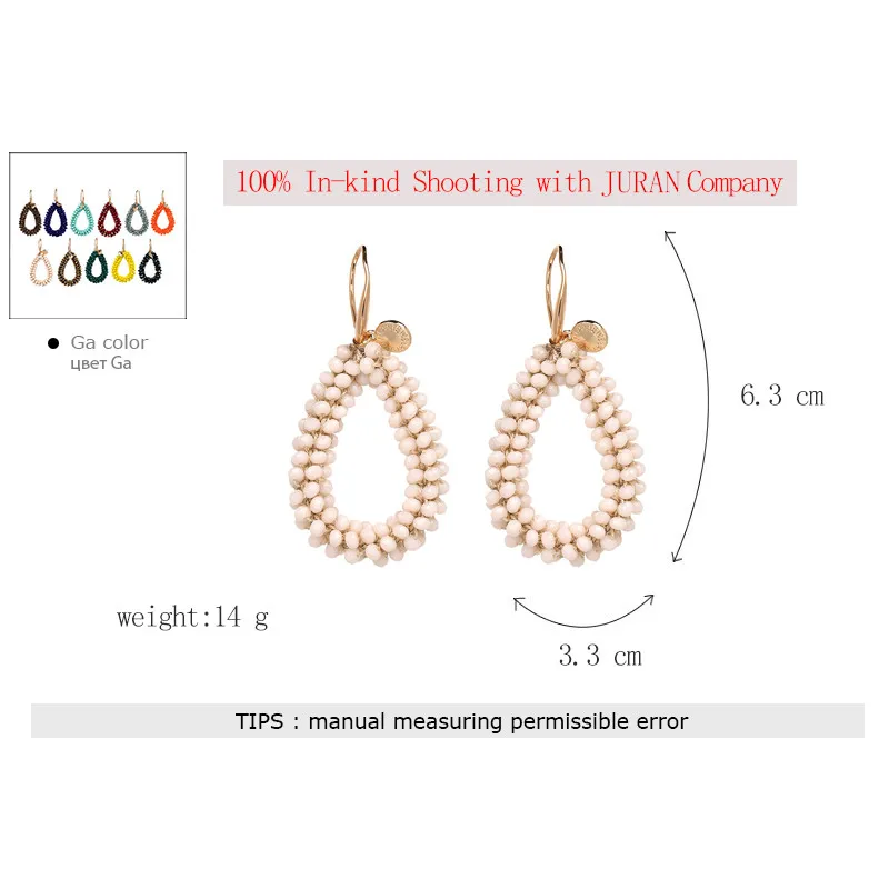JURAN,, ручная работа, бусины, серьги, ювелирное изделие, кристалл, многоцветный, особый богемный, большие серьги для женщин, опт, 11 цветов