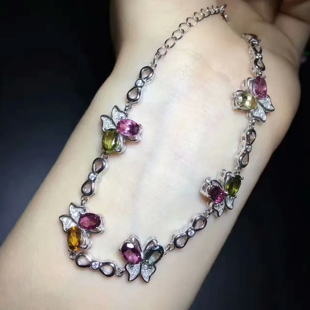  Bracelet tourmal multicolore naturel pierres précieuses naturelles Bracelet mouche papillon élégant