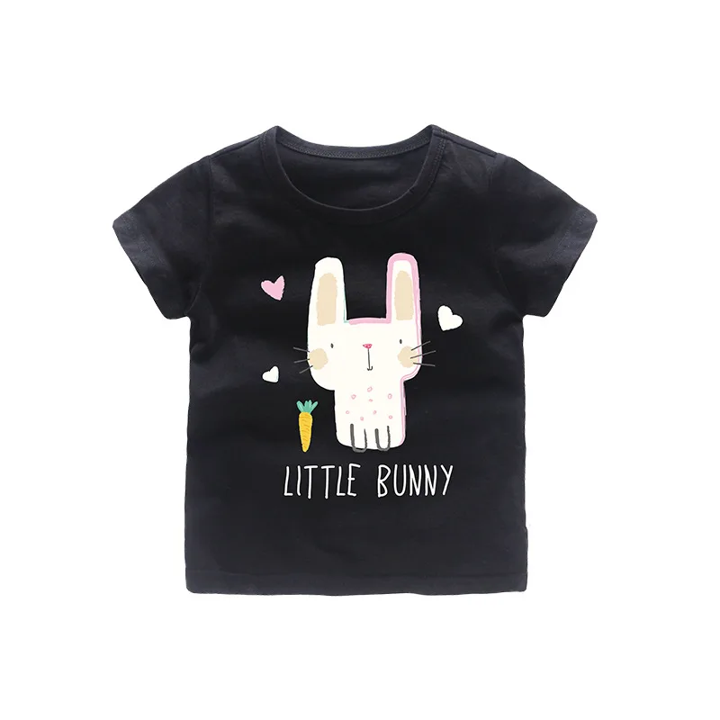 Одежда для маленьких мальчиков детские футболки топы с принтом кролика для девочек, футболка с Короткими Рукавами Летняя футболка От 2 до 9 лет, одежда - Цвет: Черный