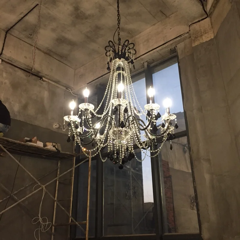 

Antique black chandelier for kitchen Bar cafe lighting Loft restaurant Black crystal chandelier E14 6-10 pcs lustres de cristal