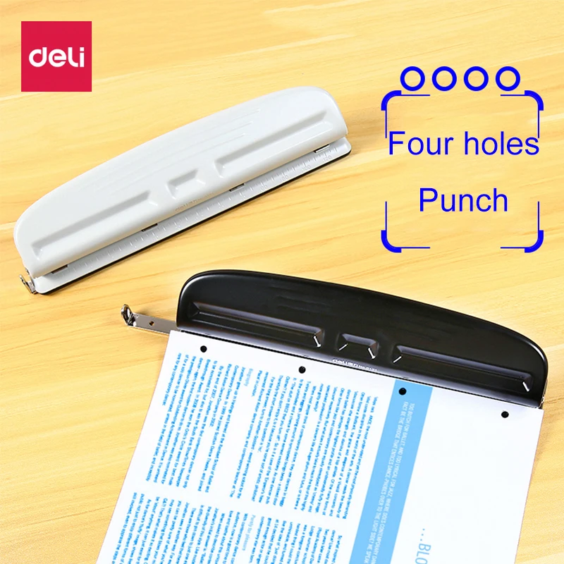 

Deli Office 4-Hole desk Manual puncher Desk 6mm Four hole 10sheets/80g punch /Office loose-leaf A4 paper Document binding punch