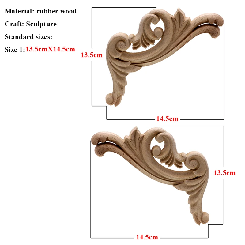 Vintage Unpainted Wood Carved Decal Corner Applique Frame for Home Furniture Wall Cabinet Door Decorative Wooden Miniature Craft