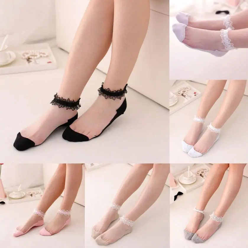 

MUQGEW Popular Ultrathin Transparent Beautiful Crystal Lace Fabulous Elastic Comfortable Socks Short Breathable Boat Socks Soxs