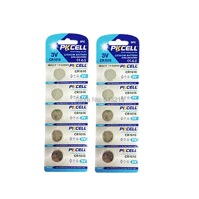 

10Pcs *2Card (5Pc/Card) PKCELL CR1616 DL1616 ECR1616 LM1616 1616 3V Lithium Alkaline Button Coin Batteries