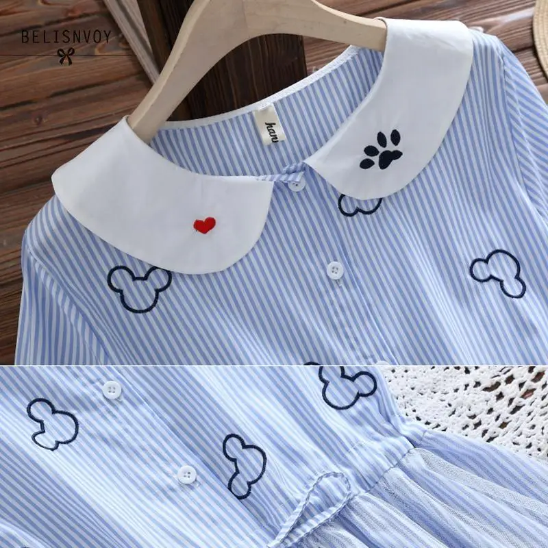 Летнее женское платье Mori Girl с круглым воротником и коротким рукавом Сетчатое
