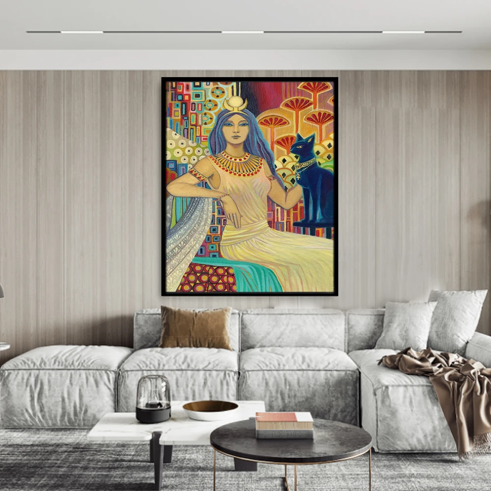 

Bast Egyptian Cat Goddess Art Deco Poster Print Pagan Mythology Psychedelic Gypsy Goddess Art