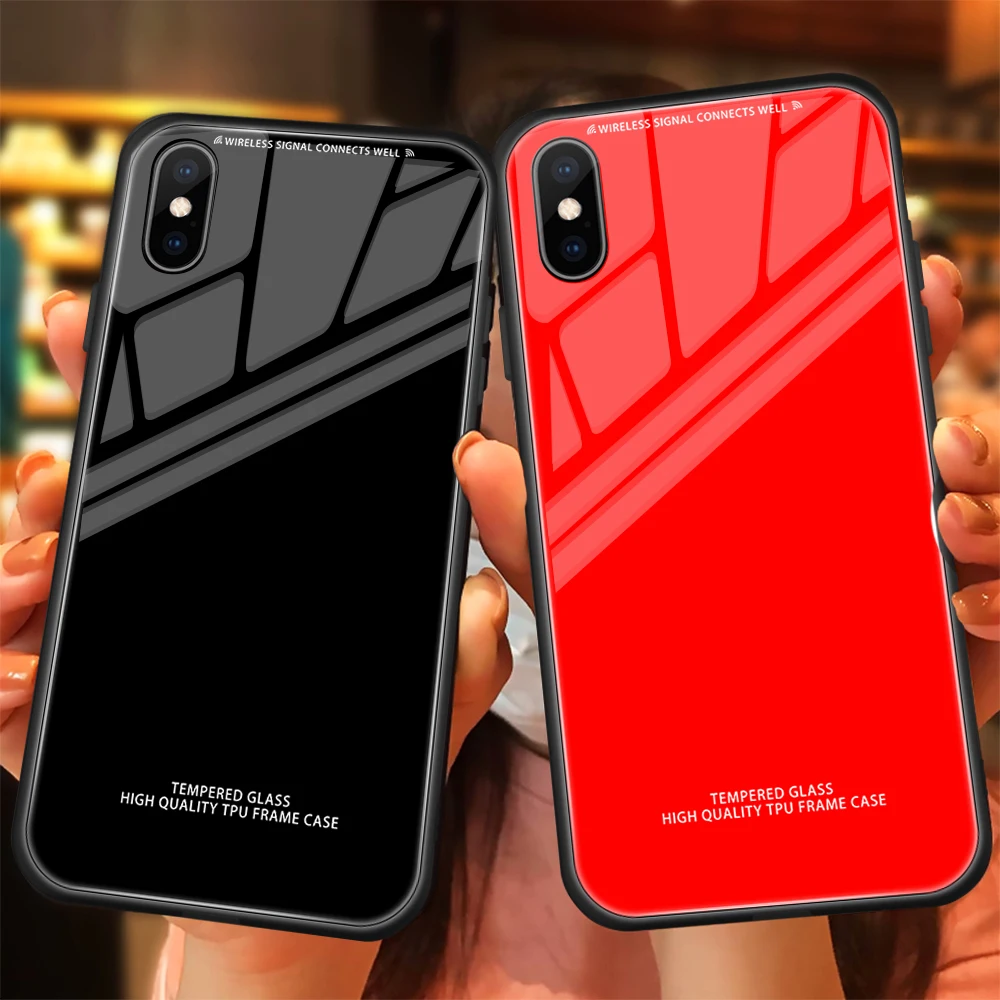 

Tempered Glass Back Case For iPhone X XR XS Max 7 8 6 6S Plus Glossy Plain Cover For Samsung A30 A40 A60 S10 S9 Plus Protective